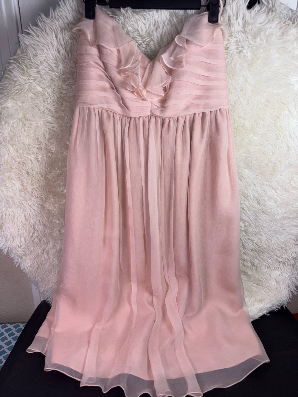 Amsale Soft Pink Ruffle Chiffon Strapless Dress size 6